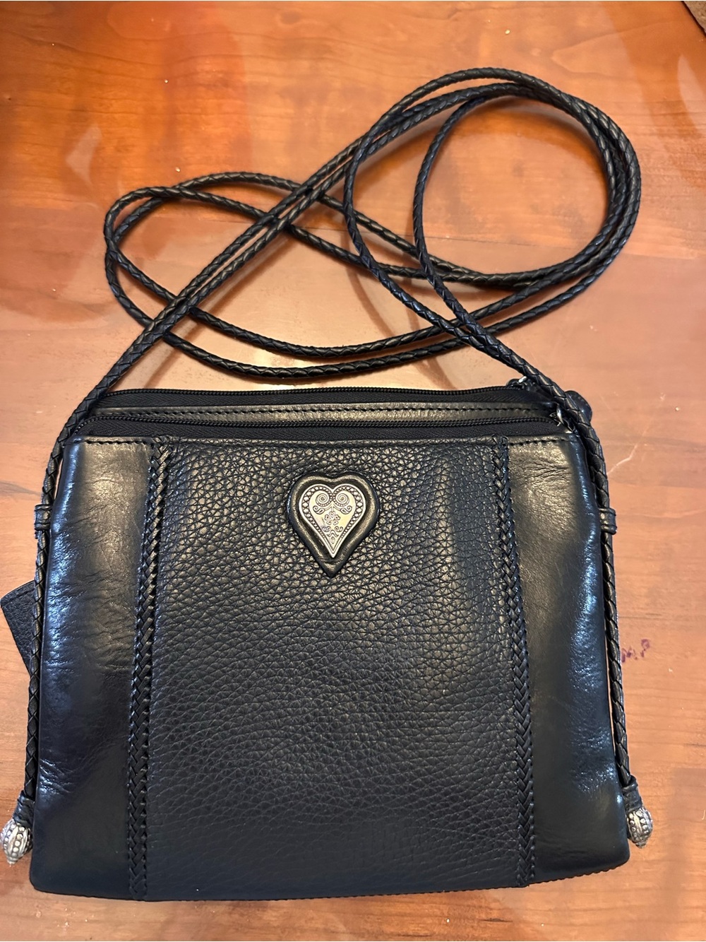 Brighton Black Leather Crossbody Bag with Heart Accent